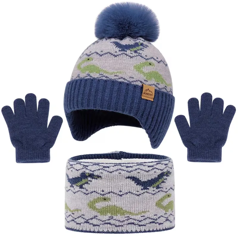 3pcs Kids Winter Additions Set, for Ages 3-8, Warm Cold-Weather Wind-Resistant Thickened Hat Neck Warmer Gloves
