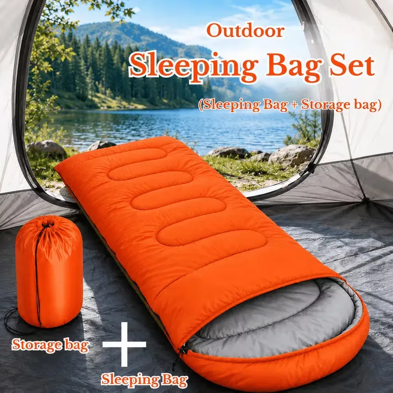 Lightweight sleeping bag set, with storage bag (Orange)