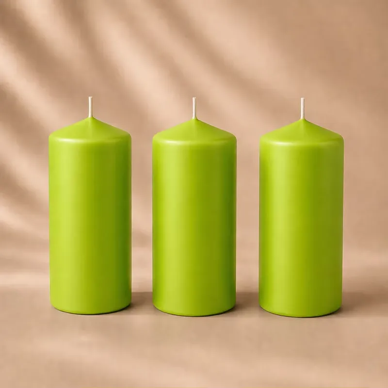 Large Cylinder Candle Single, with a Pointed Tip. 12+ hours of burning time (Green)